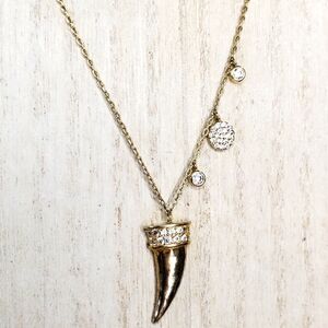 Lucky Star Jewels Dainty Gold Tone Asymmetrical Rhinestone Horn Necklace